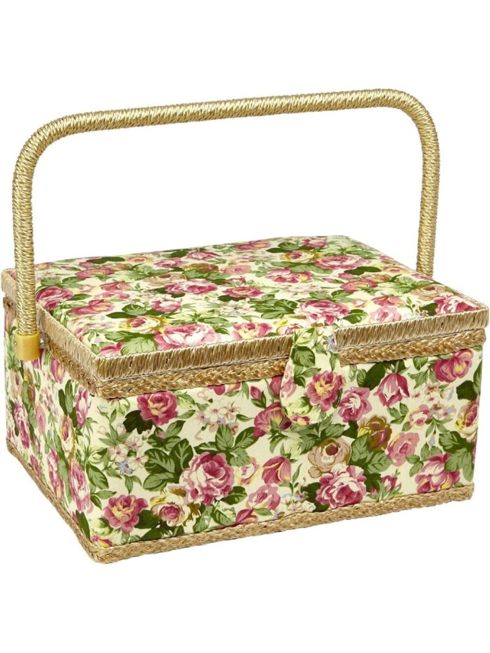 Floral Sewing Basket with Removable Tray, Pin Cushion & Pocket - Large 12"x9"x6